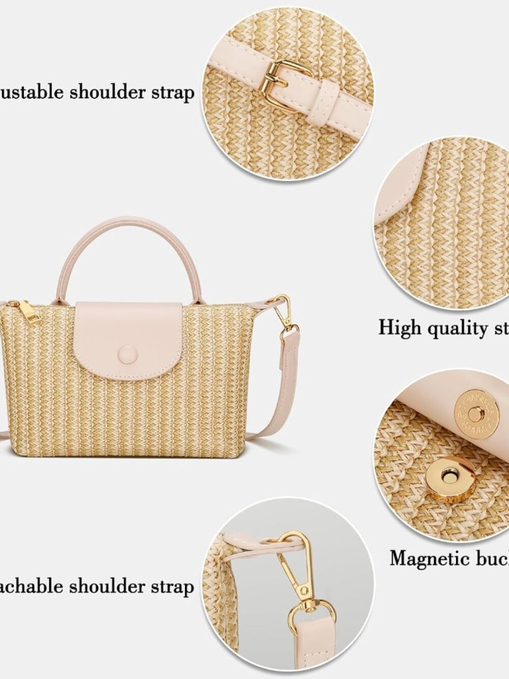 Mini Top Handle Purse for Women Small Summer Straw Beach Crossbody Bags for Lady - Picture 5 of 7